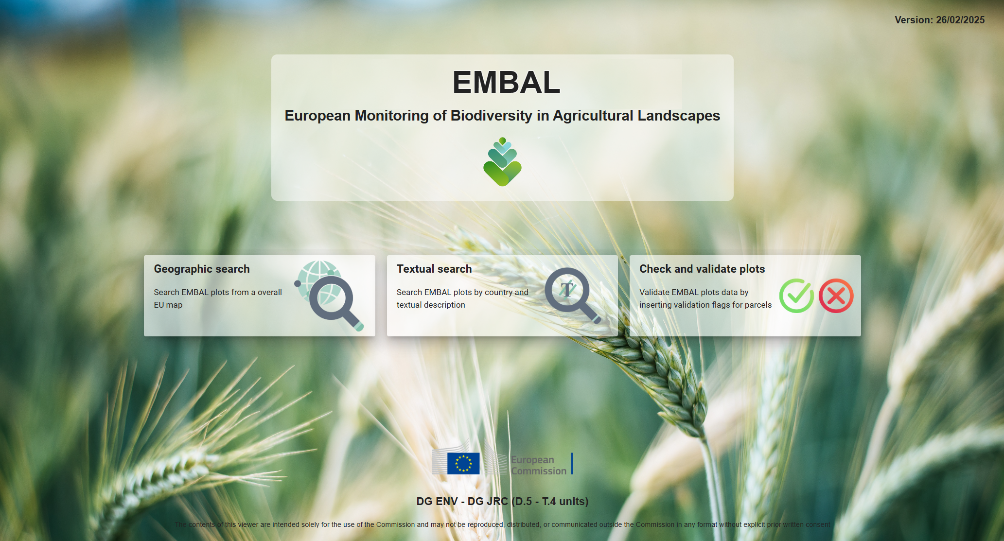 EMBAL dashboard main page