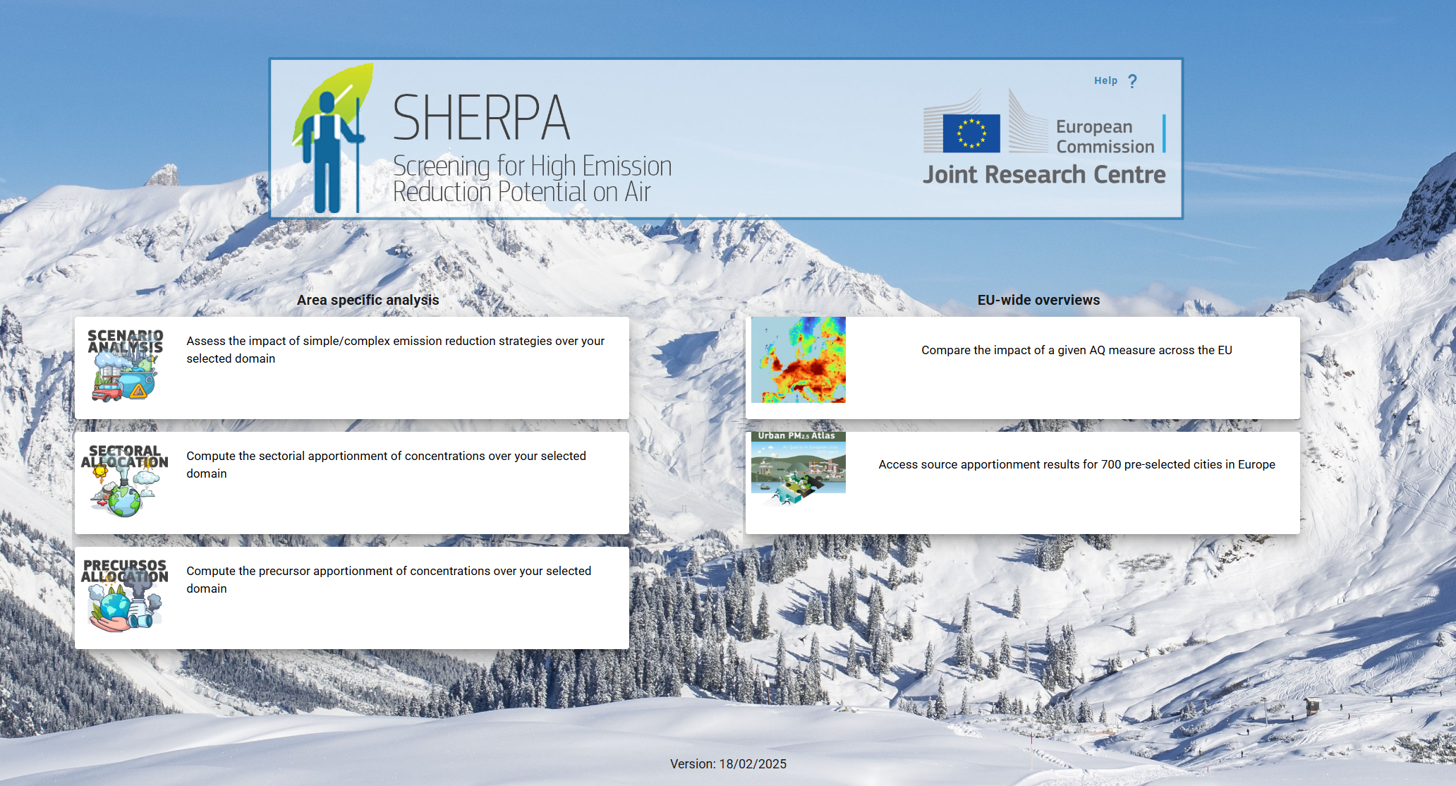 SHERPA dashboard main page